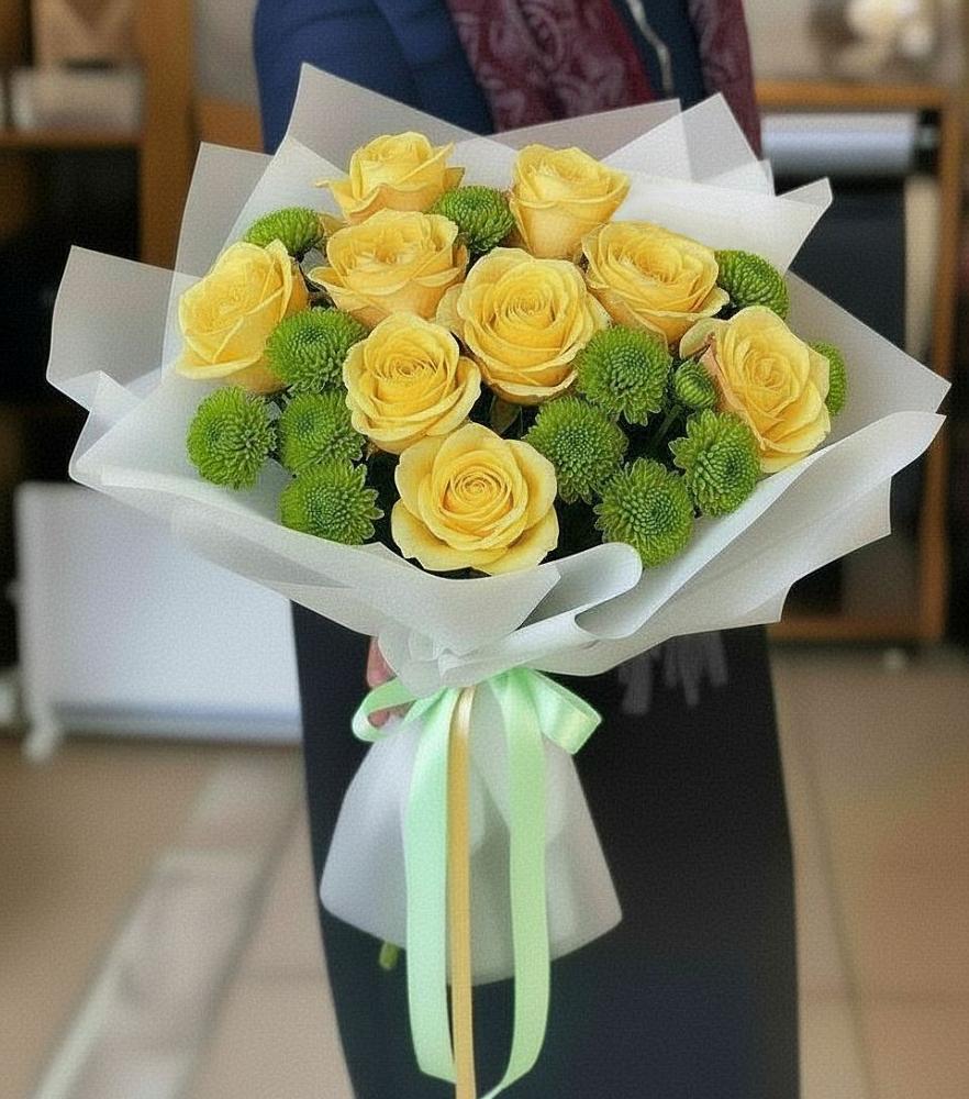 Букет цветов из: Хризантемы и Розы в Пшичо