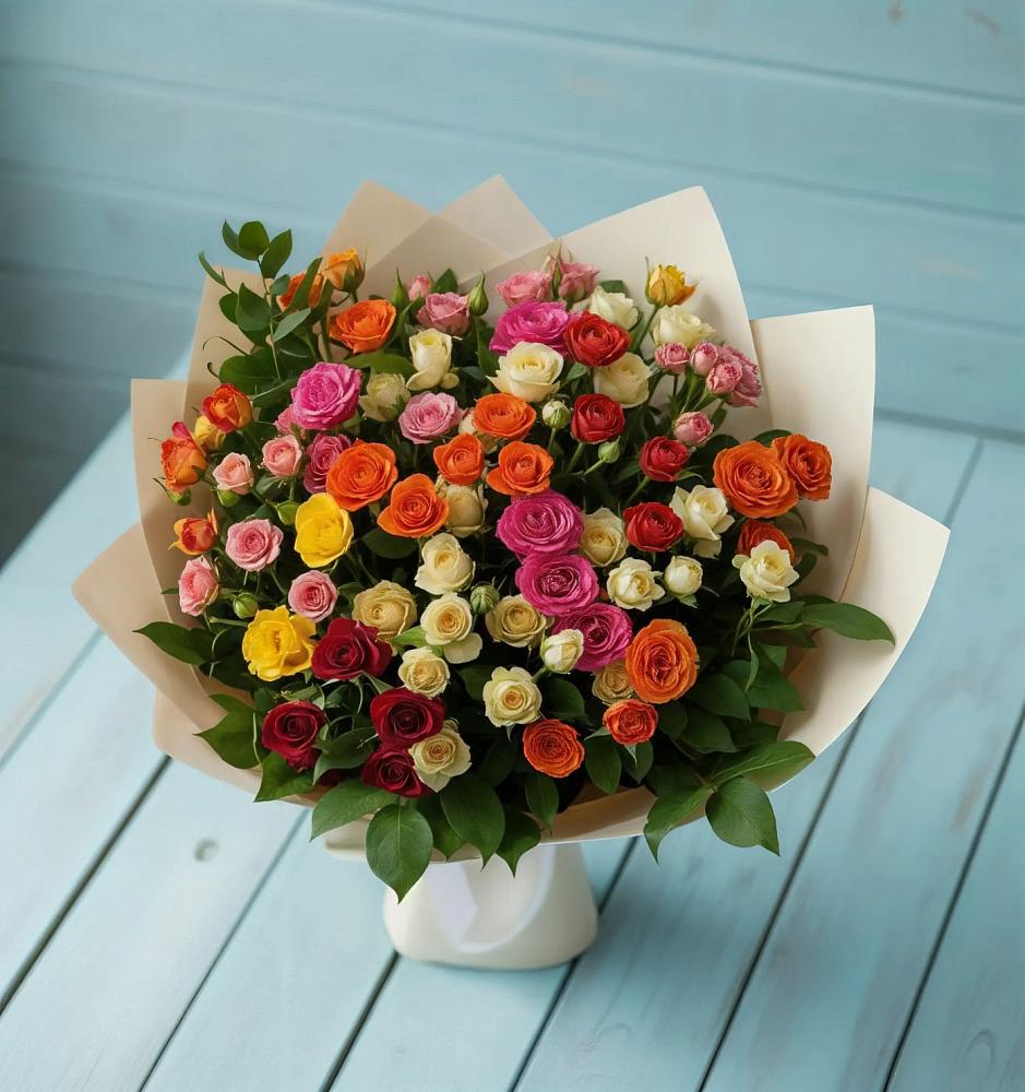Букет Микс из разноцветных кустовых роз в Пшичо