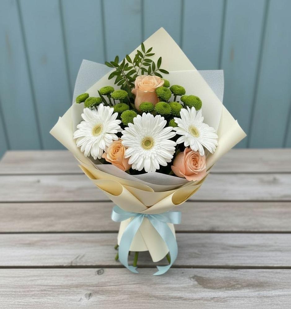 Букет цветов из: Герберы, Розы и Хризантемы в Пшичо