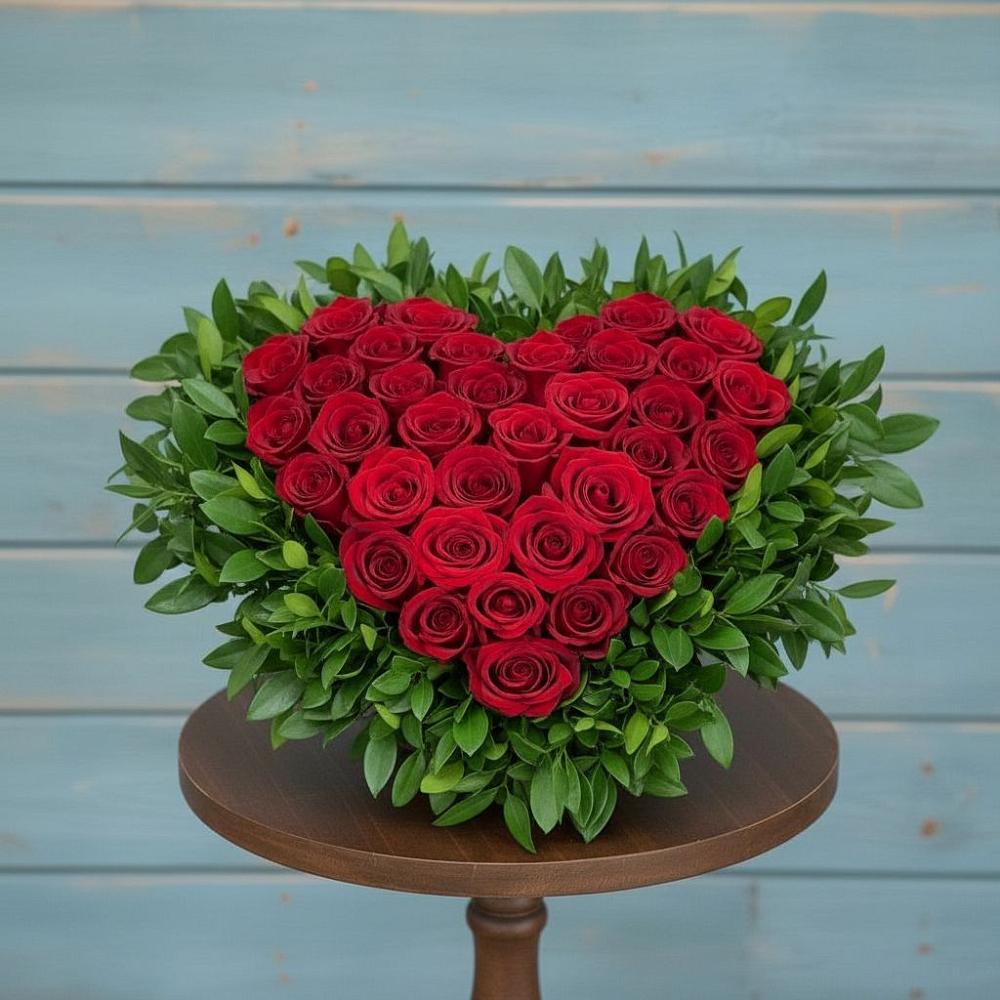 Цветочная композиция из Розы в виде сердца в Пшичо