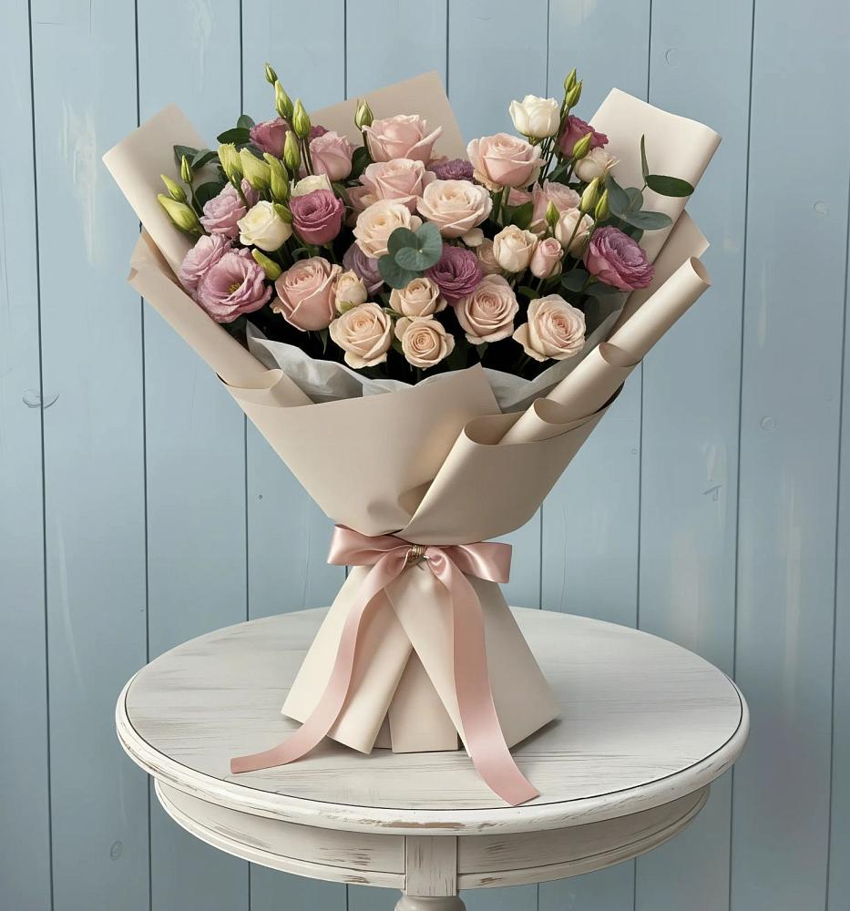 Букет цветов из: Розы и Лизиантусы в Пшичо