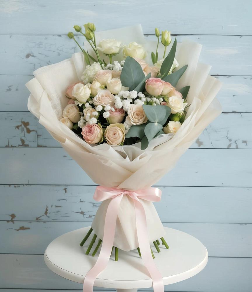 Букет цветов из: Розы и Лизиантусы в Пшичо