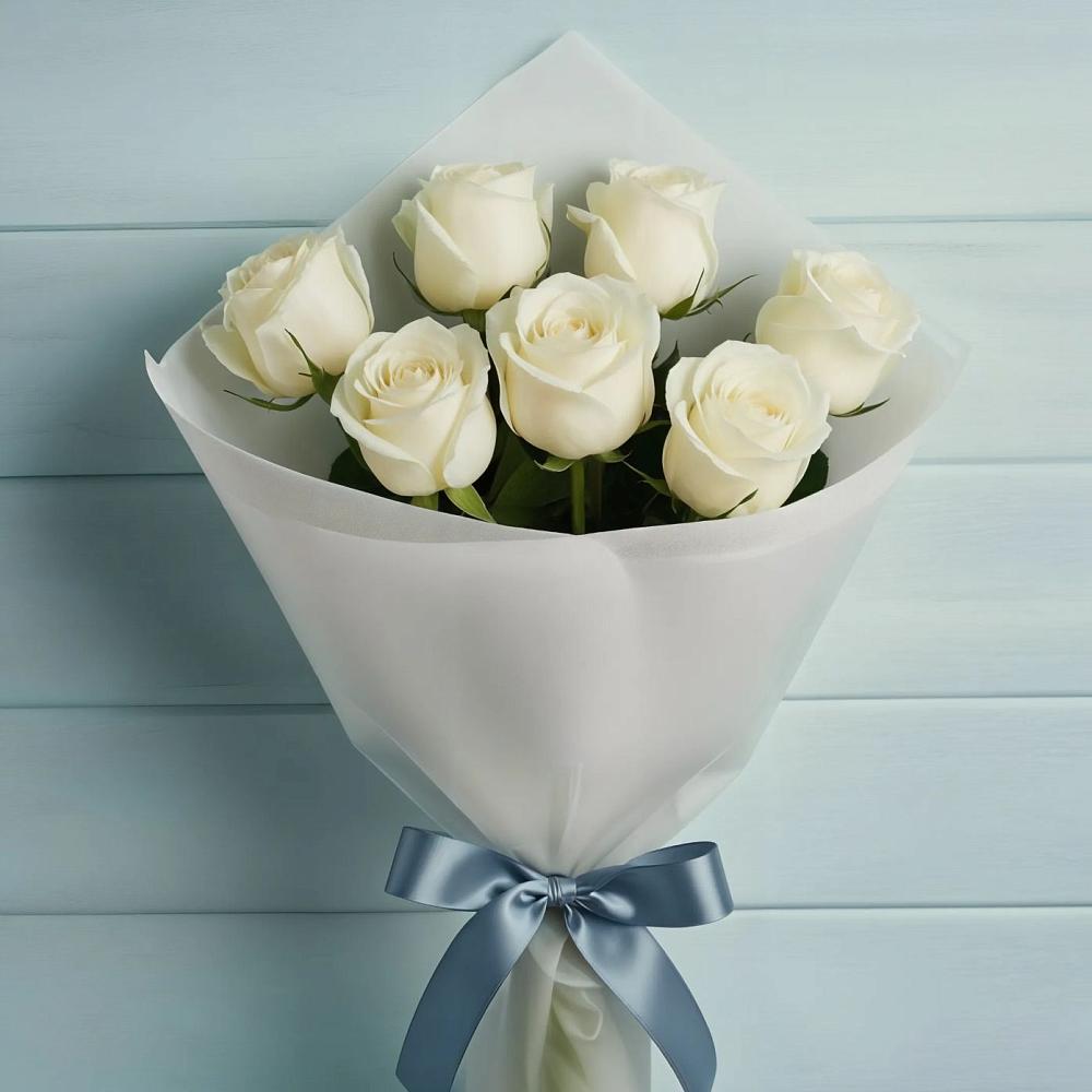 Букет 7 Белых роз Эдлесс Лав в Пшичо
